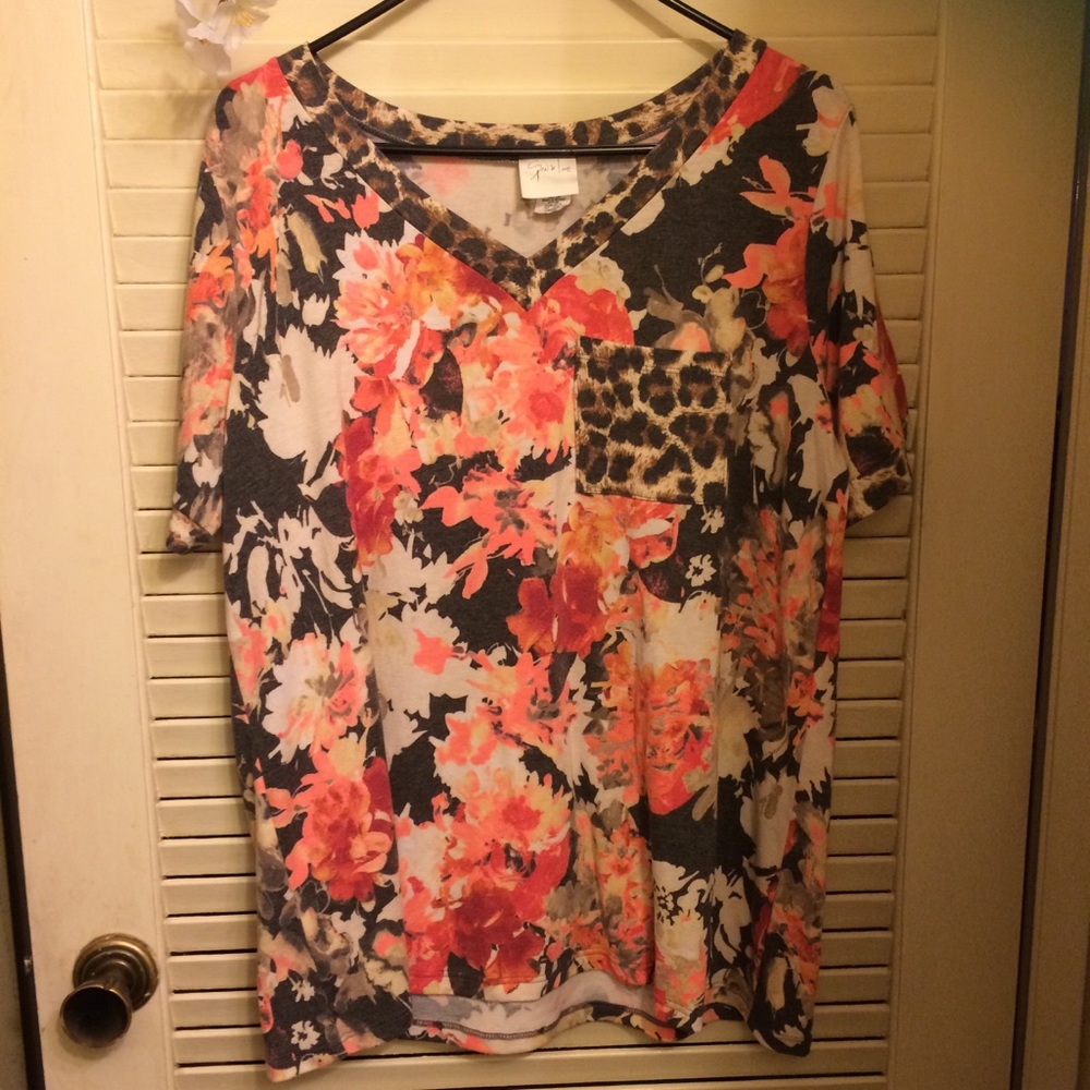 Sew in Love Floral Top, Animal Print Pocket & Hems